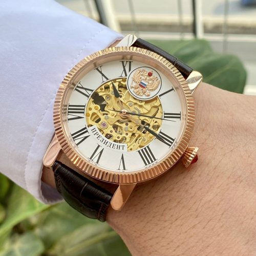 Đồng Hồ Nga Poljot President Rose Gold Skeleton Roman