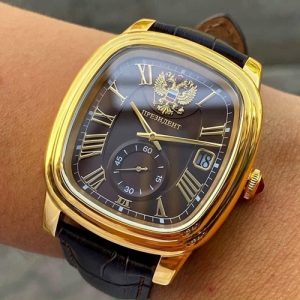 Đồng Hồ Nga Poljot President Gold Vuông Nâu Pin